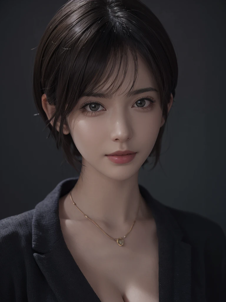 (masterpiece:1.3), (8K, Realistic, RAW Photos, Highest quality: 1.4), (One Girl), Beautiful Face, (Realistic Face), (Black Hair, short hair:1.3), Beautiful hairstyle, Realistic eyes, Beautiful attention to detail, (Realistic Skin), Beautiful Skin, Absurd, charm, Ultra-high resolution, Ultra-realistic, Very detailed, Golden Ratio,(Huge boobs: 1.2), One Girl, Black suit, Dynamic Lighting, In the Dark, Deep Shadow, moderate, Full body shot of a cowboy