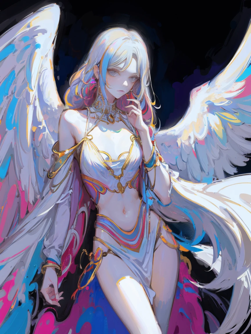 Разработано nty, woman, (angelic), Multi-colored clothes, complex parts, color background, abstract