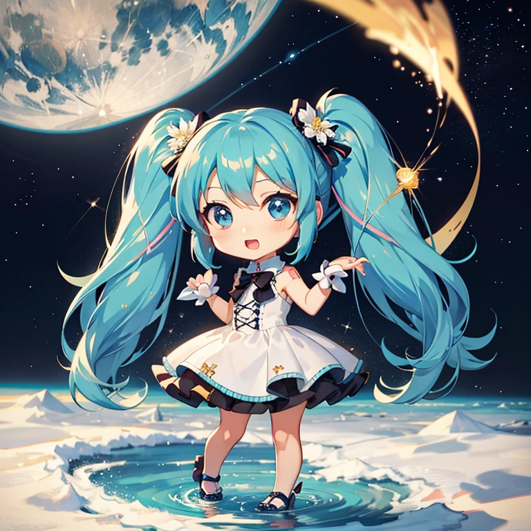 universe服, universe遊泳, universe, hatsune miku, (chibi:1.5), full body, (masterpiece), highest quality