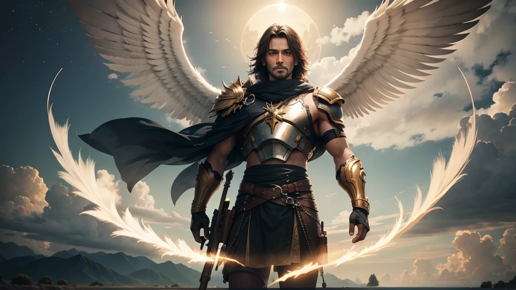 photorealistic landscape, natural landscapes, naturals, Natural Beautys, golden sunset, sky, sky Power, Detailed realistic sunset, palmtrees, mountainous landscape, Rivers of water, sunset Realism, natural treess, alone men, GOD man, Man's beard, GOD's Army Angel, armour Divina, golden Army, Silver Army, armour, Soldier Angel, photorealistic details, GOD's angel masculino, GOD's Army, GOD's Hebrew, GOD's Strong Angel, GOD's Power, angel masculino, male man, Camisa padoru, elegant shirt, Closed blouse, closed shirt, long-sleeved shirt, golden, Tunica, GOD'angel, barba, man with beard, Large Beard, Barba Judaica, Hebrew, panorama, Alpha Male, Caminho para o sky, heavenly, 8K Detailed Realistic Image, 16K Photorealistic Contrast, 8K Photorealistic Sharpness, Photorealistic 4K cores, 16K Photorealistic Shadows, 8K Photorealistic Textures, 16K Photorealistic Texture, 4K Photorealistic Light, 4K PhotoRealism, FullHD 4K Detailed Contrast, detailed sharpness FullHD 8K, detailed sharpness FullHD 4K, detailed sharpness, 2K detailed colors, lifelike colors, FullHD Detailed Shadows, 4K Detailed Textures, detailed texture, padoru, natural beautifuls, posh