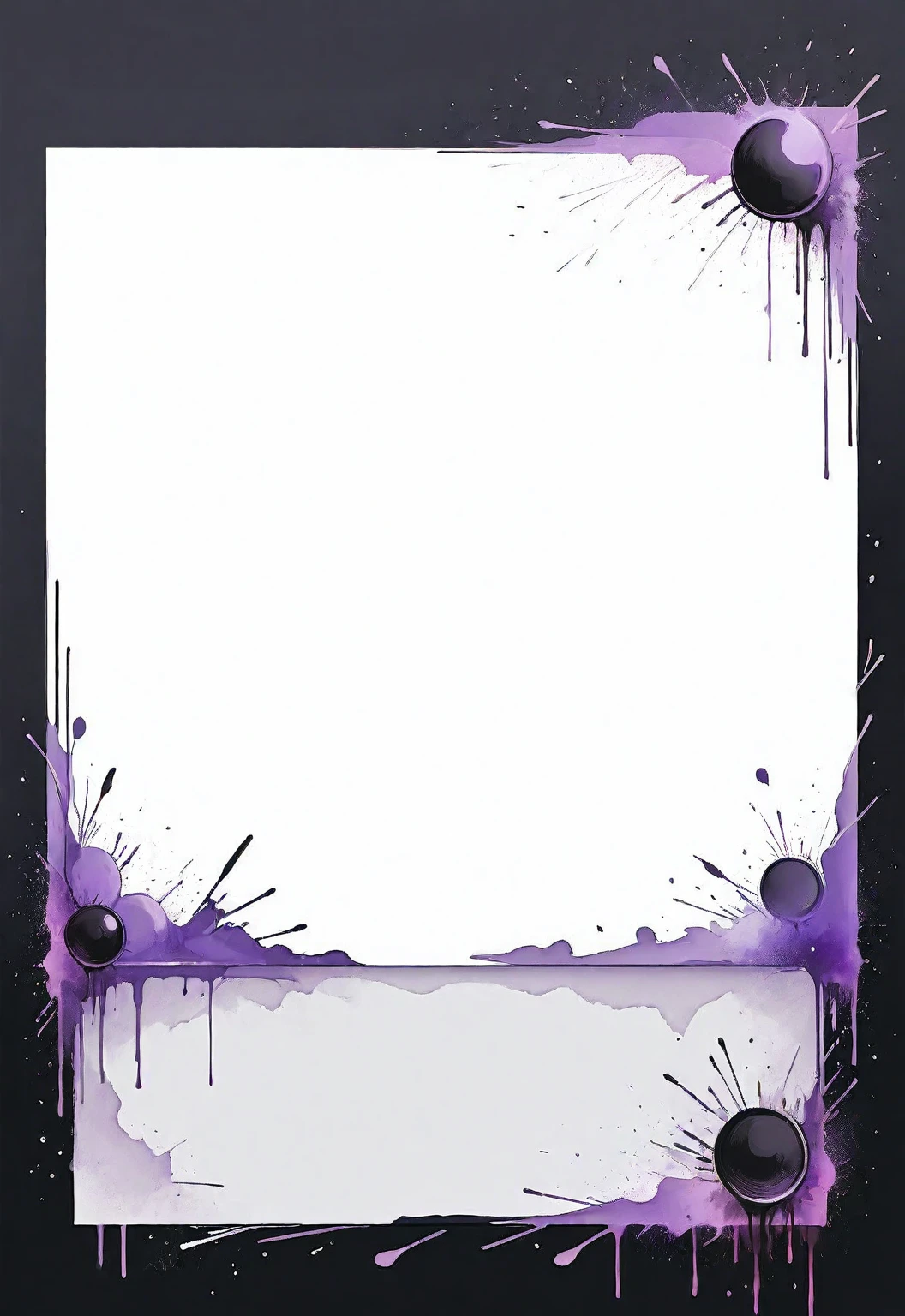 A card border UI,Modern urban minimalist style,Suspense style,Profile Style。Leave a square blank space in the middle,Parchment backing,There are blood stains on it。Black and White、yellowish、Lilac main color。