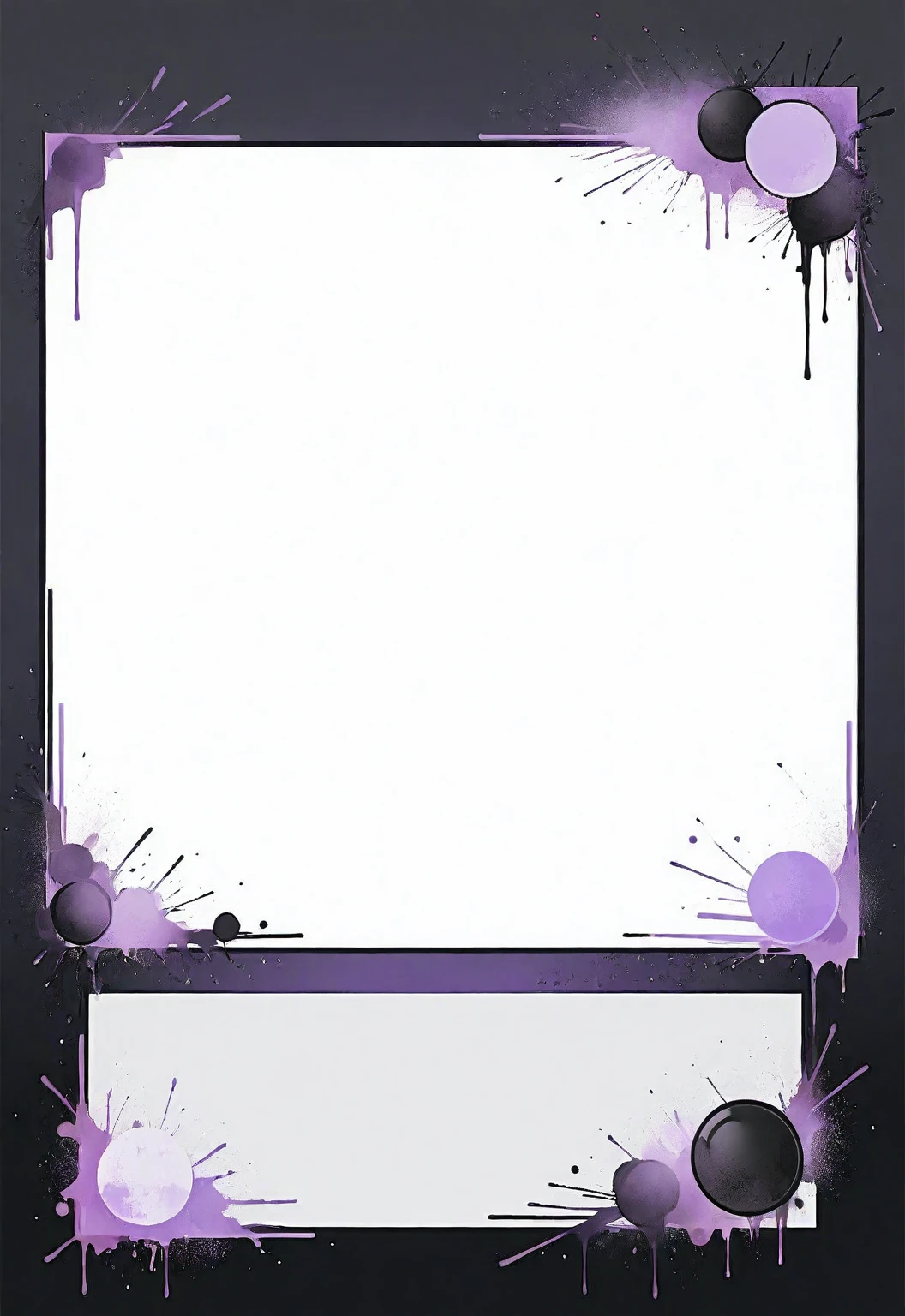 A card border UI，Modern urban minimalist style，Suspense style，Profile Style。Leave a square blank space in the middle，Parchment backing，There are blood stains on it。Black and White、yellowish、Lilac main color。