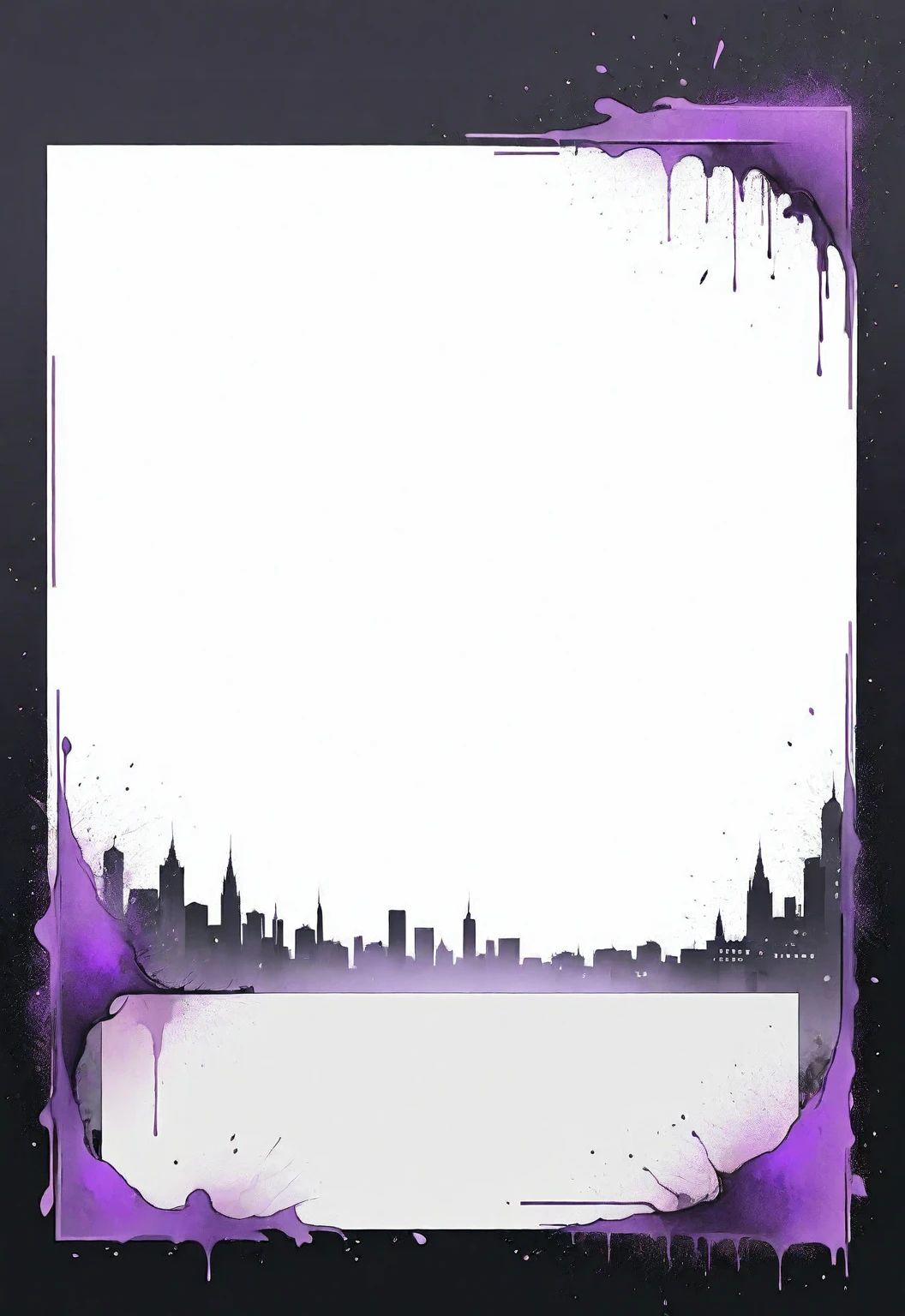 A card border UI,Modern urban minimalist style,Suspense style,Profile Style。Leave a square blank space in the middle,Parchment backing,There are blood stains on it。Black and White、yellowish、Lilac main color。