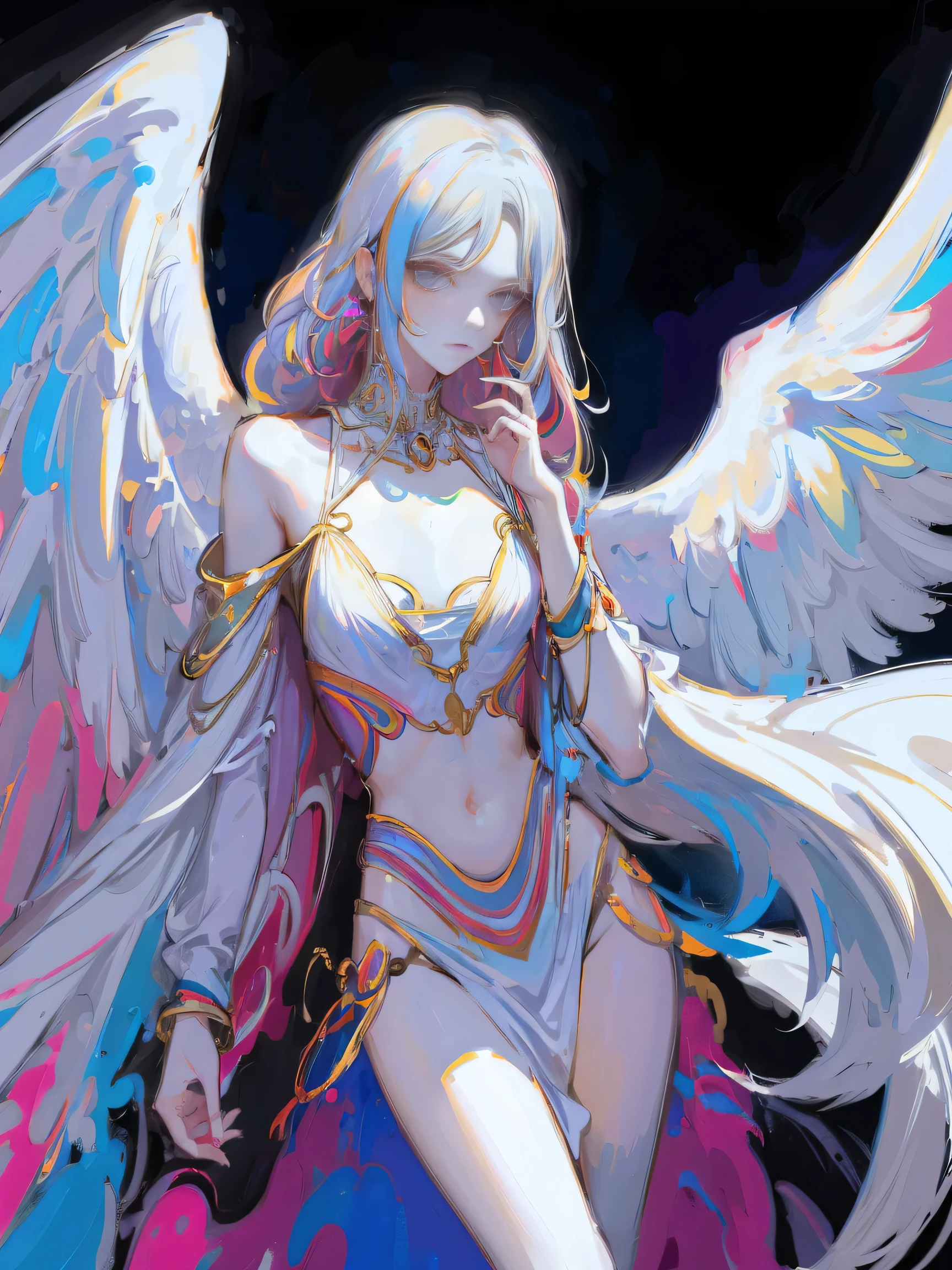 Разработано nty, woman, (angelic), Multi-colored clothes, complex parts, color background, abstract