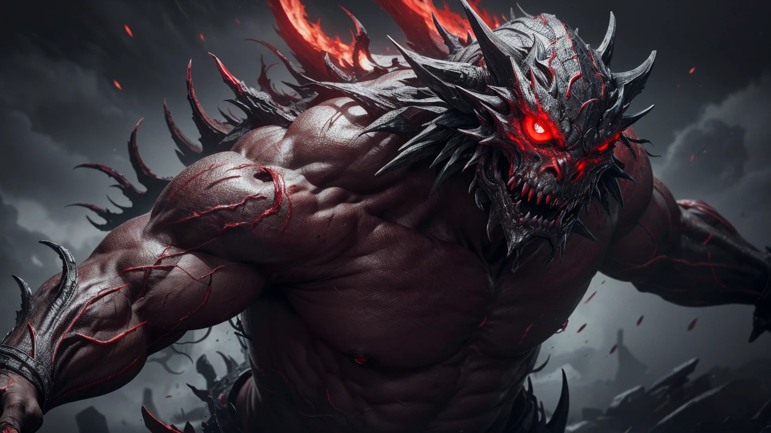 (extremely detailed 8k wallpaper. size 1024X567 ), medium photo of a monster with red eyes, difficult, high detail, Dramatic