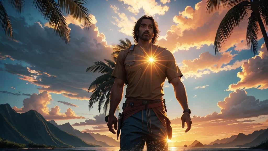 photorealistic landscape, natural landscapes, naturals, Natural Beautys, golden sunset, sky, sky Power, Detailed realistic sunset, palmtrees, mountainous landscape, Rivers of water, sunset Realism, natural treess, alone men, GOD man, Man's beard, GOD's Army Angel, armour Divina, golden Army, Silver Army, armour, Soldier Angel, photorealistic details, GOD's angel masculino, GOD's Army, GOD's Hebrew, GOD's Strong Angel, GOD's Power, angel masculino, male man, Camisa padoru, elegant shirt, Closed blouse, closed shirt, long-sleeved shirt, golden, Tunica, GOD'angel, barba, man with beard, Large Beard, Barba Judaica, Hebrew, panorama, Alpha Male, Caminho para o sky, heavenly, 8K Detailed Realistic Image, 16K Photorealistic Contrast, 8K Photorealistic Sharpness, Photorealistic 4K cores, 16K Photorealistic Shadows, 8K Photorealistic Textures, 16K Photorealistic Texture, 4K Photorealistic Light, 4K PhotoRealism, FullHD 4K Detailed Contrast, detailed sharpness FullHD 8K, detailed sharpness FullHD 4K, detailed sharpness, 2K detailed colors, lifelike colors, FullHD Detailed Shadows, 4K Detailed Textures, detailed texture, padoru, natural beautifuls, posh