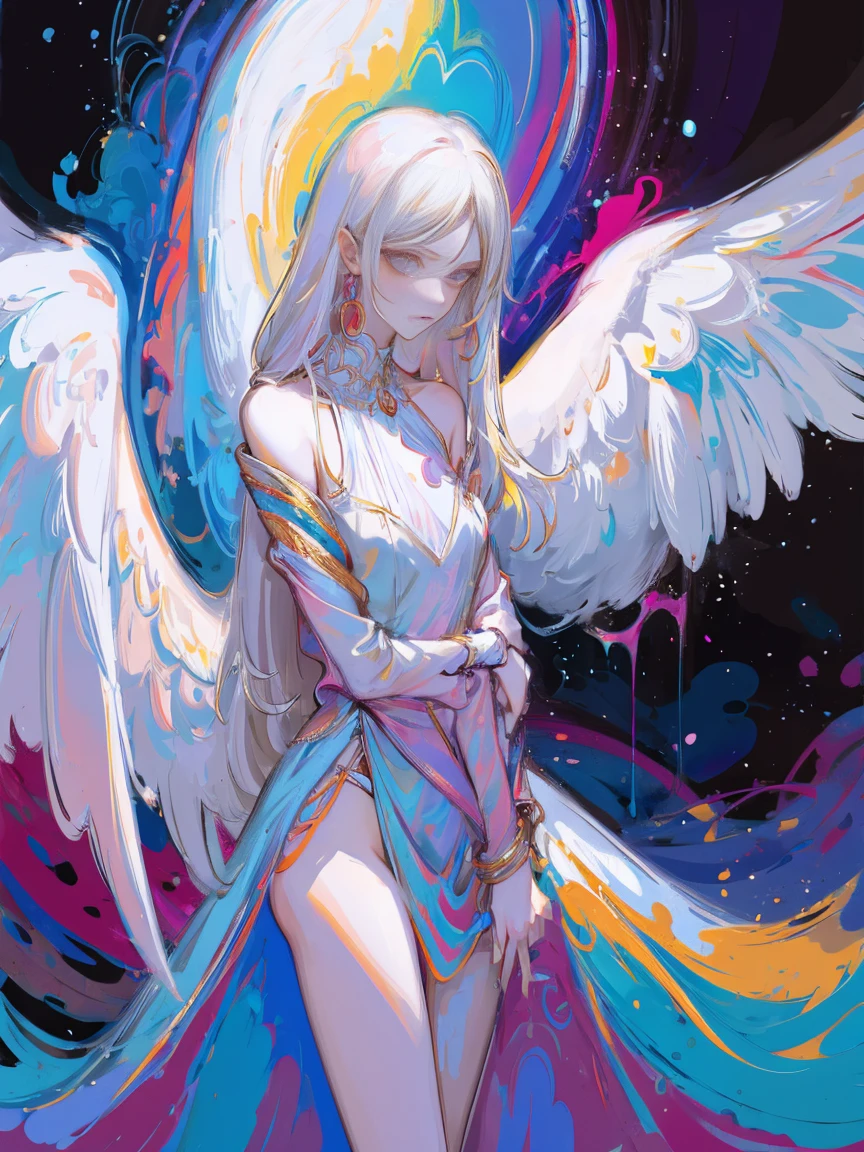 Разработано nty, woman, (angelic), Multi-colored clothes, complex parts, color background, abstract