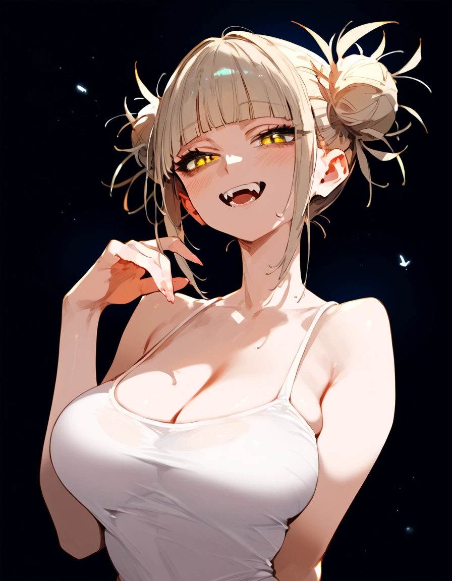 anime artwork, score_9, score_8_up, score_7_up, score_6_up, score_5_up, score_4_up, floox style    //////Himiko toga, big breasts, she is 24 years old, style_3, yellow eyes, black background, 