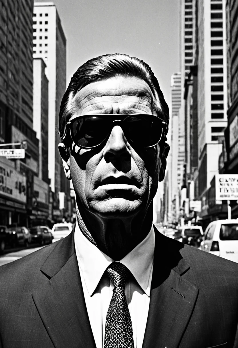 A hidden conspiracy behind everyday life is unveiled. In the world of the film "They Live," the protagonist, through a pair of sunglasses he stumbles upon, sees the true nature of the world. Ordinary cityscapes transform, revealing strange messages, and ordinary people appear as aliens. Billboards are covered with commands like "OBEY" and "CONSUME," and the protagonist faces this reality, striving to uncover the conspiracy. The daylight urban scenery exudes an eerie calm and tension, with everything shrouded in deception.