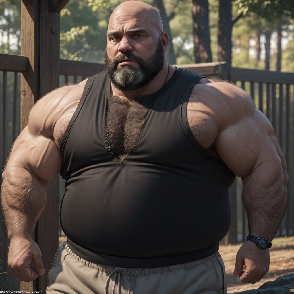 8K resolution very realistic An award-winning original photo,8K Very Realistic Accurate Bearded Big Bald Middle Aged Manly Chubby Fat Muscular Beefy Burly big belly hairy daddy bear man,( wearing an accurate shorts ),( wearing an accurate Black Singlet Cotton Vests Training Tank Top ),( 8K Very realistic Accurate shoulders), 8K very realistic accurate detailed shoulders, 8K Very Realistic Accurately detailed bearded big bald middle aged daddy bear big belly chubby muscular manly burly beefy hairy daddy bear man, 8K very realistic accurate beard, 8K very realistic accurate detailed beard, 8K very realistic accurate body hair, 8K very realistic accurate detailed body hair, 8K very realistic accurate mens clothing,8K very realistic accurate detailed mens clothing,( 8K Realistic Detailed face:1.3),8K very realistic accurate arms,8K very realistic accurate detailed arms, 8K very realistic accurate hands, 8K very realistic accurate detailed hands, 8K very realistic accurate elbows, 8K very realistic accurate fingers, 8K very realistic accurate detailed fingers, 8K very realistic accurate wrist, 8K very realistic accurate chest, 8K very realistic accurate burly belly, 8K very realistic accurate detailed burly belly, very realistic accurate detailed chest, 8K very realistic accurate pecs, 8K very realistic accurate pecs, 8K very realistic accurate thick neck, 8K very realistic accurate neck, 8K very realistic accurate detailed neck, 8K very realistic accurate detailed neck lines,8K very realistic accurate lips,8K very realistic accurate lips,8K very realistic accurate eyes,8K very realistic accurate detailed eyes, 8K very realistic accurate big burly body, 8K very realistic accurate detailed big burly body, volumetric lighting,( 8K Very High Best quality,8K A Very high resolution, 8K Very Photorealistic),8K very realistic accurate Intricate details,very accurate daddy bear photoshoot, 8k High hdr,8K Very Realistic upper body shot, 8k very realistic detailed upper body shot