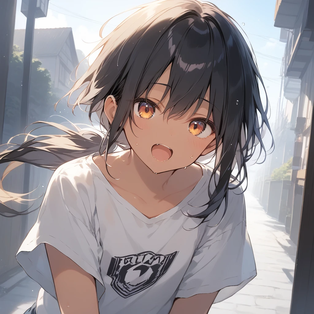 score_9, score_8_up, score_7_up, source_anime, best quality, masterpiece, official art, absurdres, highres, ultra-detailed,waifu2x,Collection: Slice of Life,break,1girl, tomboy, dark-skinned female, short hair, low ponytail, flat chest, beautiful detailed eyes, short shorts, sweat, open mouth, (yawn:0.3), sleepily, outdoors, wind, break,(clear line illustration:1.2),very high resolution, very aesthetic, super detailed skin, Best sexual lighting powered by famous artist, 8k,cute picture,beauty illustration,photoshop_(medium),,(Detailed Lighting),best anime 8k konachan wallpaper, pixiv contest winner,