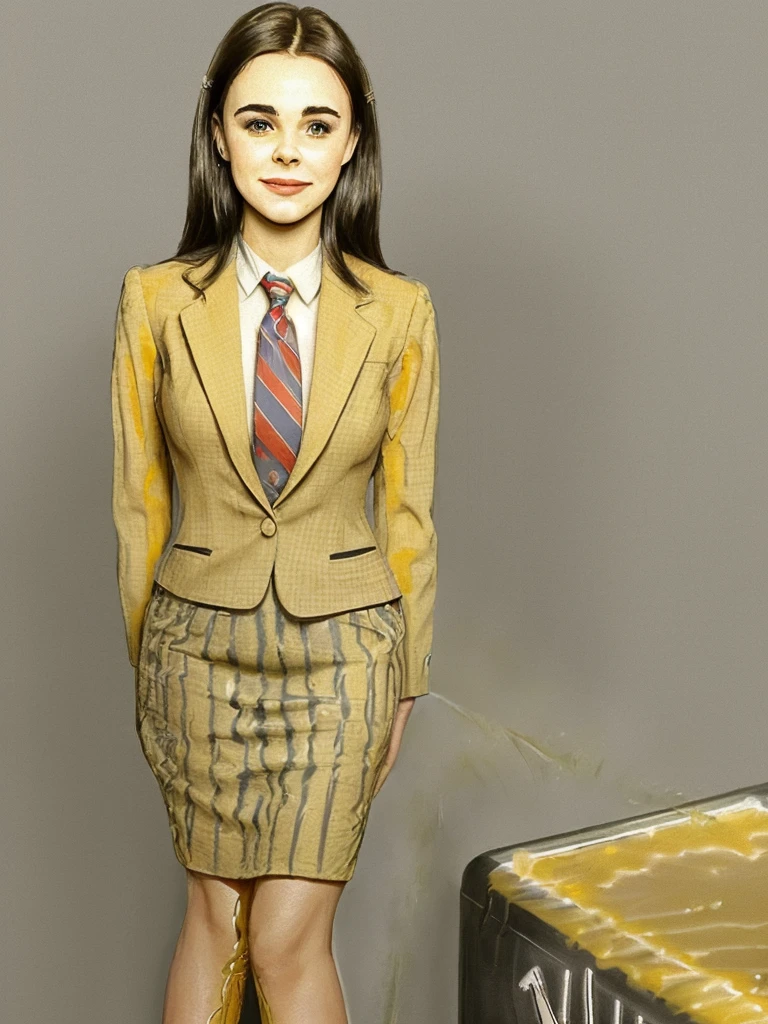 Scarlett Johansson in a suit and tie with white paint on her face, cream dripping on face, frosting on head and shoulders, megan fox made out of mayonnaise, her face is coated in a white, girl in suit, face melting, girl in a suit, wearing a strict business suit, clemens ascher, portrait shot, covered in white flour