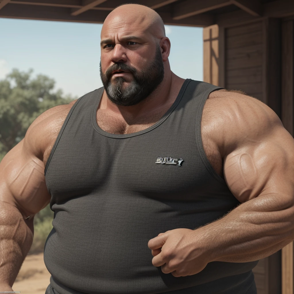 8K resolution very realistic An award-winning original photo,8K Very Realistic Accurate Bearded Big Bald Middle Aged Manly Chubby Fat Muscular Beefy Burly big belly hairy daddy bear man,( wearing an accurate shorts ),( wearing an accurate Black Singlet Cotton Vests Training Tank Top ),( 8K Very realistic Accurate shoulders), 8K very realistic accurate detailed shoulders, 8K Very Realistic Accurately detailed bearded big bald middle aged daddy bear big belly chubby muscular manly burly beefy hairy daddy bear man, 8K very realistic accurate beard, 8K very realistic accurate detailed beard, 8K very realistic accurate body hair, 8K very realistic accurate detailed body hair, 8K very realistic accurate mens clothing,8K very realistic accurate detailed mens clothing,( 8K Realistic Detailed face:1.3),8K very realistic accurate arms,8K very realistic accurate detailed arms, 8K very realistic accurate hands, 8K very realistic accurate detailed hands, 8K very realistic accurate elbows, 8K very realistic accurate fingers, 8K very realistic accurate detailed fingers, 8K very realistic accurate wrist, 8K very realistic accurate chest, 8K very realistic accurate burly belly, 8K very realistic accurate detailed burly belly, very realistic accurate detailed chest, 8K very realistic accurate pecs, 8K very realistic accurate pecs, 8K very realistic accurate thick neck, 8K very realistic accurate neck, 8K very realistic accurate detailed neck, 8K very realistic accurate detailed neck lines,8K very realistic accurate lips,8K very realistic accurate lips,8K very realistic accurate eyes,8K very realistic accurate detailed eyes, 8K very realistic accurate big burly body, 8K very realistic accurate detailed big burly body, volumetric lighting,( 8K Very High Best quality,8K A Very high resolution, 8K Very Photorealistic),8K very realistic accurate Intricate details,very accurate daddy bear photoshoot, 8k High hdr,8K Very Realistic upper body shot, 8k very realistic detailed upper body shot