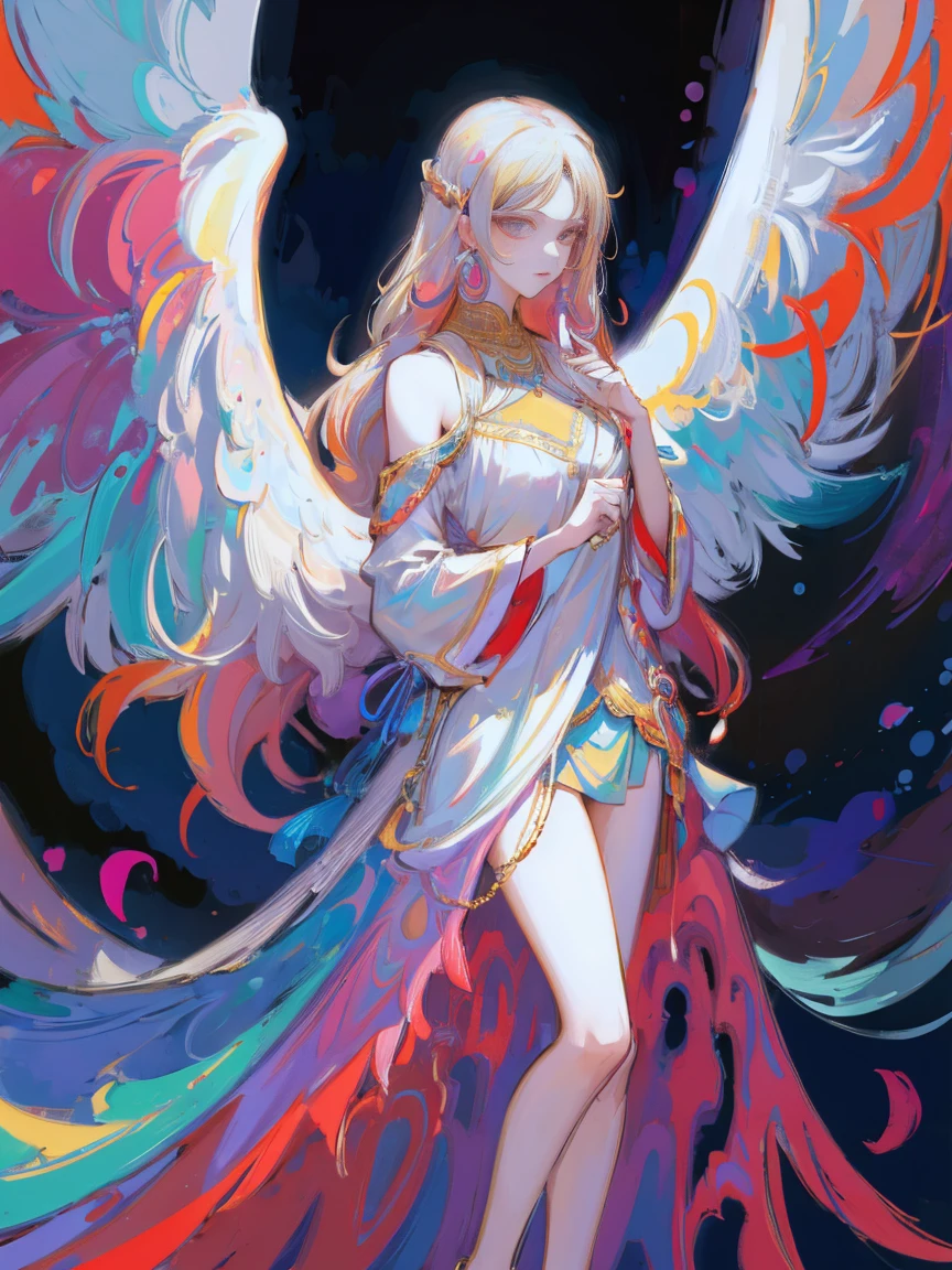 Разработано nty, woman, (angelic), Multi-colored clothes, complex parts, color background, abstract