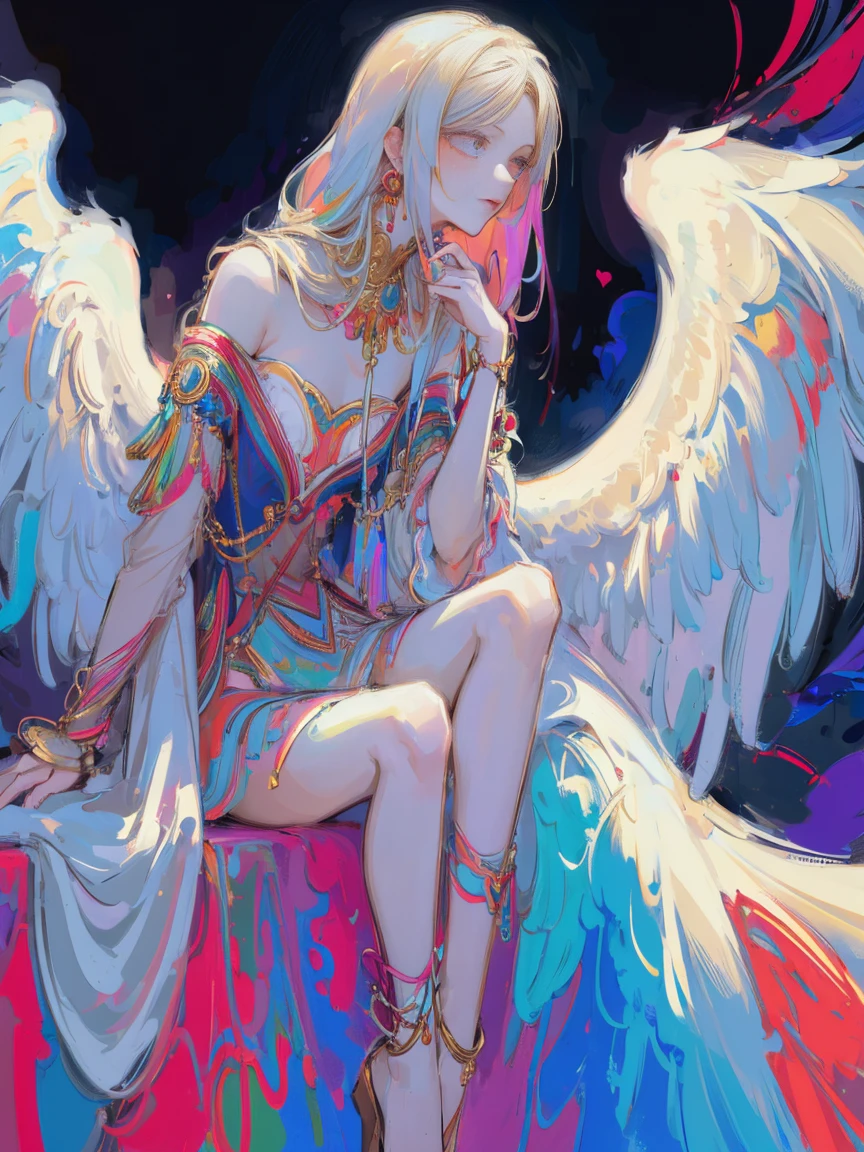 Разработано nty, woman, (angelic), Multi-colored clothes, complex parts, color background, abstract