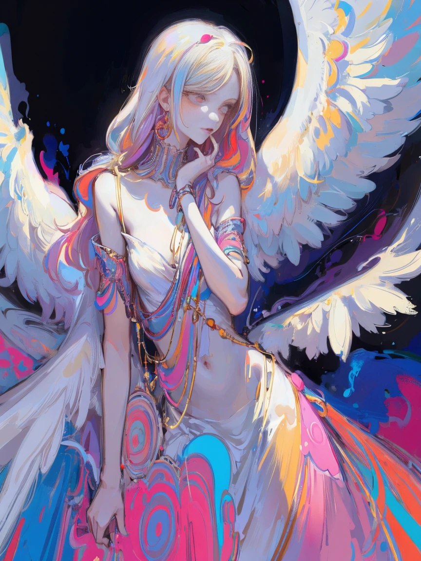 Разработано nty, woman, (angelic), Multi-colored clothes, complex parts, color background, abstract