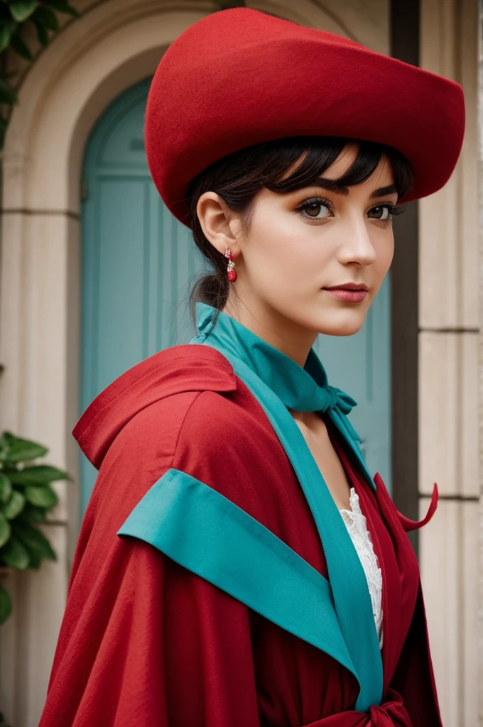 Créé moi une photo de profil pour discord, femme de dos cheveux qui arrive au épaule de couleur chatain ,avec une robe rouge