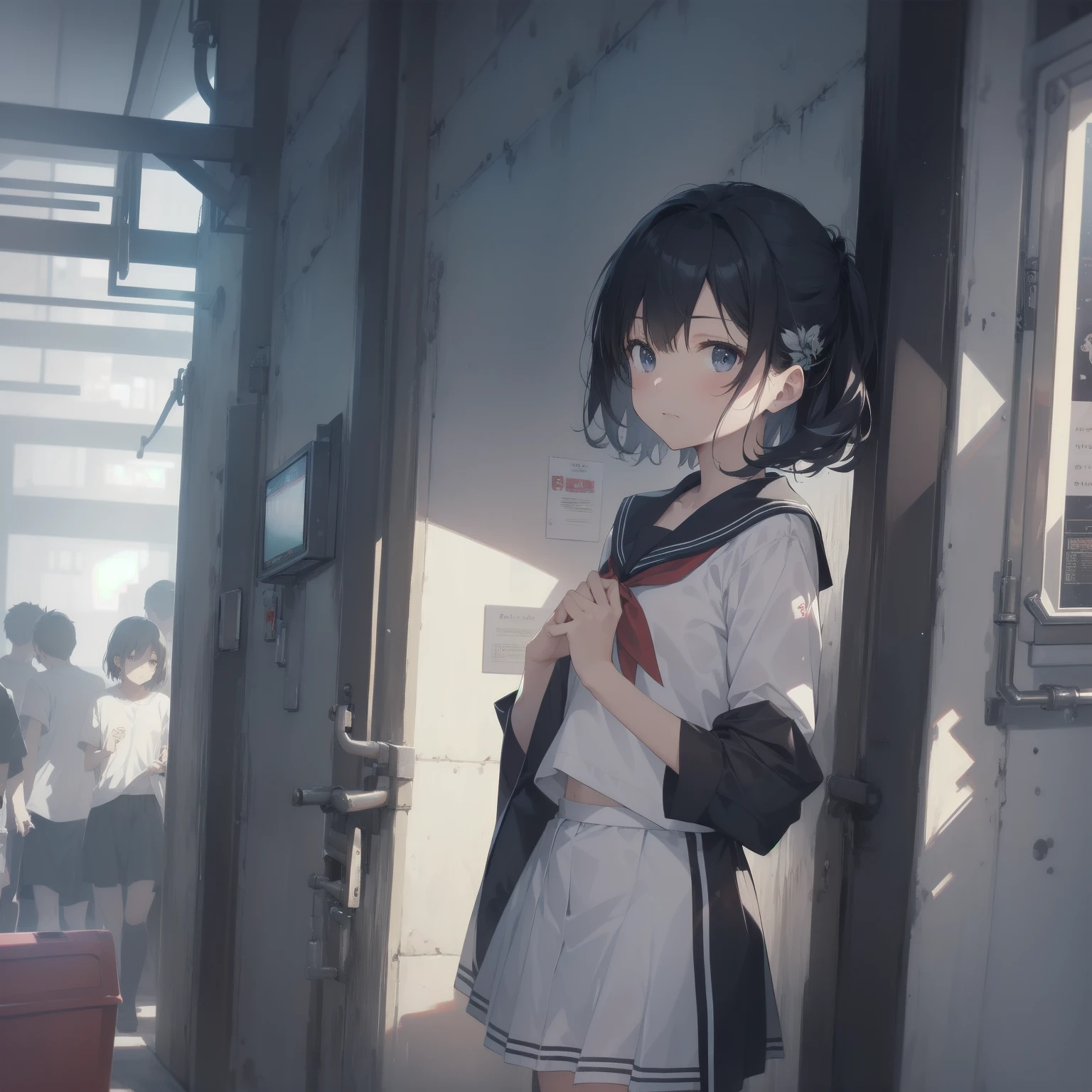 ultra-absurdres-Top quality by artist God, ultra-detailed, high resolution, anime moe artstyle, best anime 8k konachan wallpaper, pixiv contest winner, pool:2810, perfect anatomy,break, 1girl, (Please draw a girl walking sleepily to school alone. )break,(Solo,little female, 13-year-old:1.3),Full limbs, complete fingers,a junior high school student, (very short hair), short cut, flat chest, , small butt, small black eyes, beautiful detailed eyes, well-proportioned iris and pupils, expressive eyes, highres detailed hair, soft expression, salor school_uniform, sailor collar, serahuku, bow, pleated skirt,(Detailed Lighting), (Detailed background), in the School commute route. break,super detailed skin, Best cinematic lighting powered by famous artist, 8k,beauty illustration,photoshop_(medium),very aesthetic,break,((artist:kitsunerider )), artist:clamp ,artist:carnelian ,artist:kantoku ,