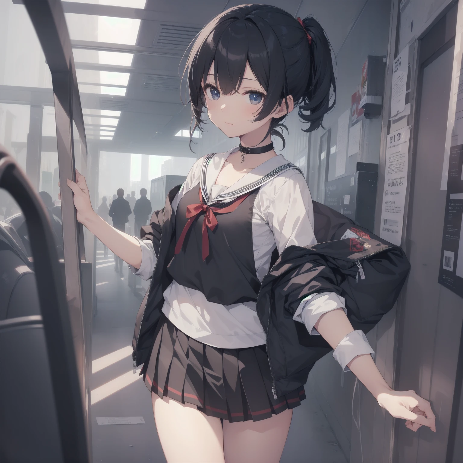 ultra-absurdres-Top quality by artist God, ultra-detailed, high resolution, anime moe artstyle, best anime 8k konachan wallpaper, pixiv contest winner, pool:2810, perfect anatomy,break, 1girl, (Please draw a girl walking sleepily to school alone. )break,(Solo,little female, 13-year-old:1.3),Full limbs, complete fingers,a junior high school student, (very short hair), short cut, flat chest, , small butt, small black eyes, beautiful detailed eyes, well-proportioned iris and pupils, expressive eyes, highres detailed hair, soft expression, salor school_uniform, sailor collar, serahuku, bow, pleated skirt,(Detailed Lighting), (Detailed background), in the School commute route. break,super detailed skin, Best cinematic lighting powered by famous artist, 8k,beauty illustration,photoshop_(medium),very aesthetic,break,((artist:kitsunerider )), artist:clamp ,artist:carnelian ,artist:kantoku ,