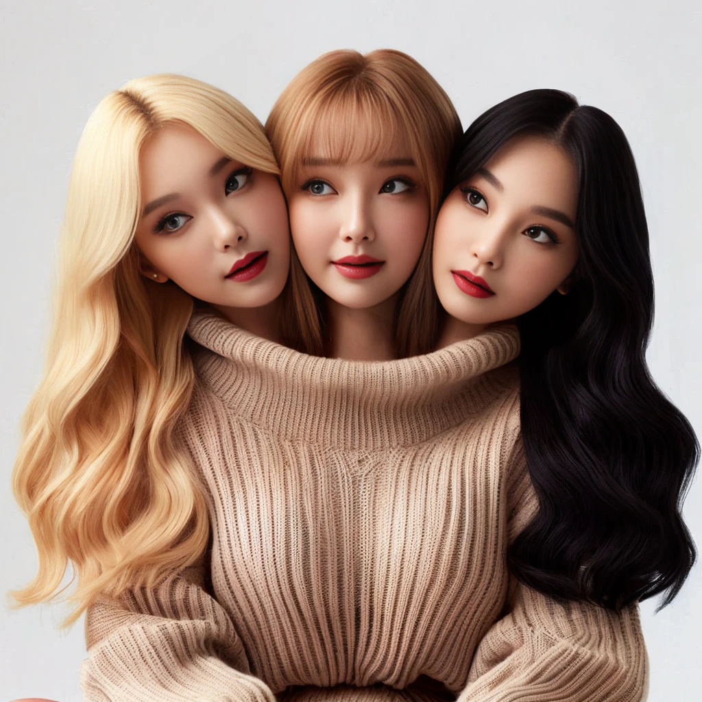 Best resolution, 2heads, woman with three heads, sweater turtleneck, different faces