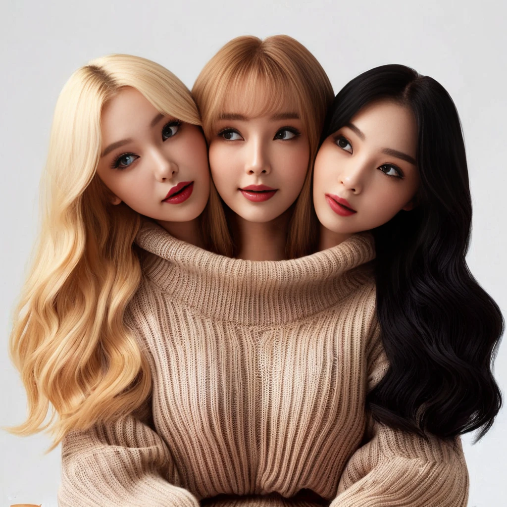 Best resolution, 2heads, woman with three heads, sweater turtleneck, different faces