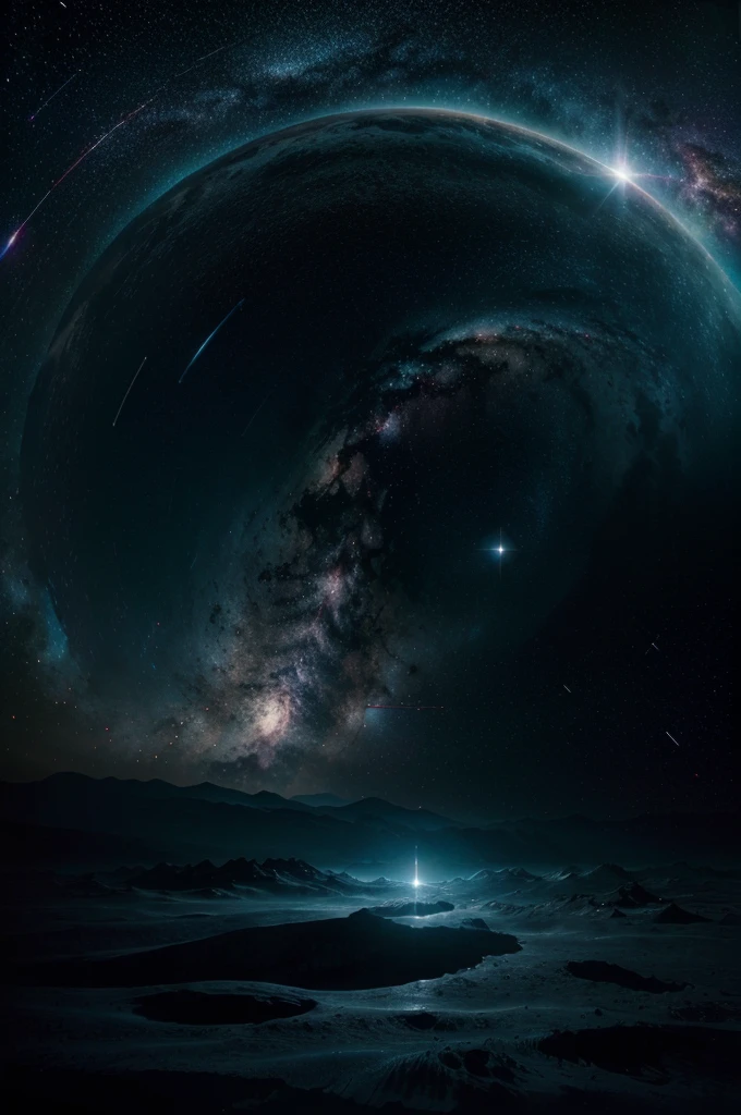 a stunning interstellar landscape, a vast expanse of stars and galaxies, a lone astronaut floating in the void, intricate nebulae and cosmic phenomena, cinematic dramatic lighting, muted color tones, highly detailed, photorealistic, award-winning science fiction art, incredible depth of field, ultra HD
