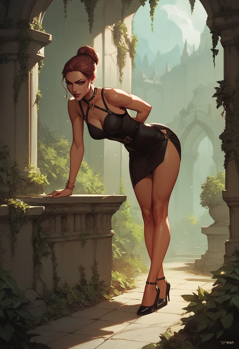 vika, Pose: Girl holding her hands behind her back and leaning forward, Girl looking at the camera.