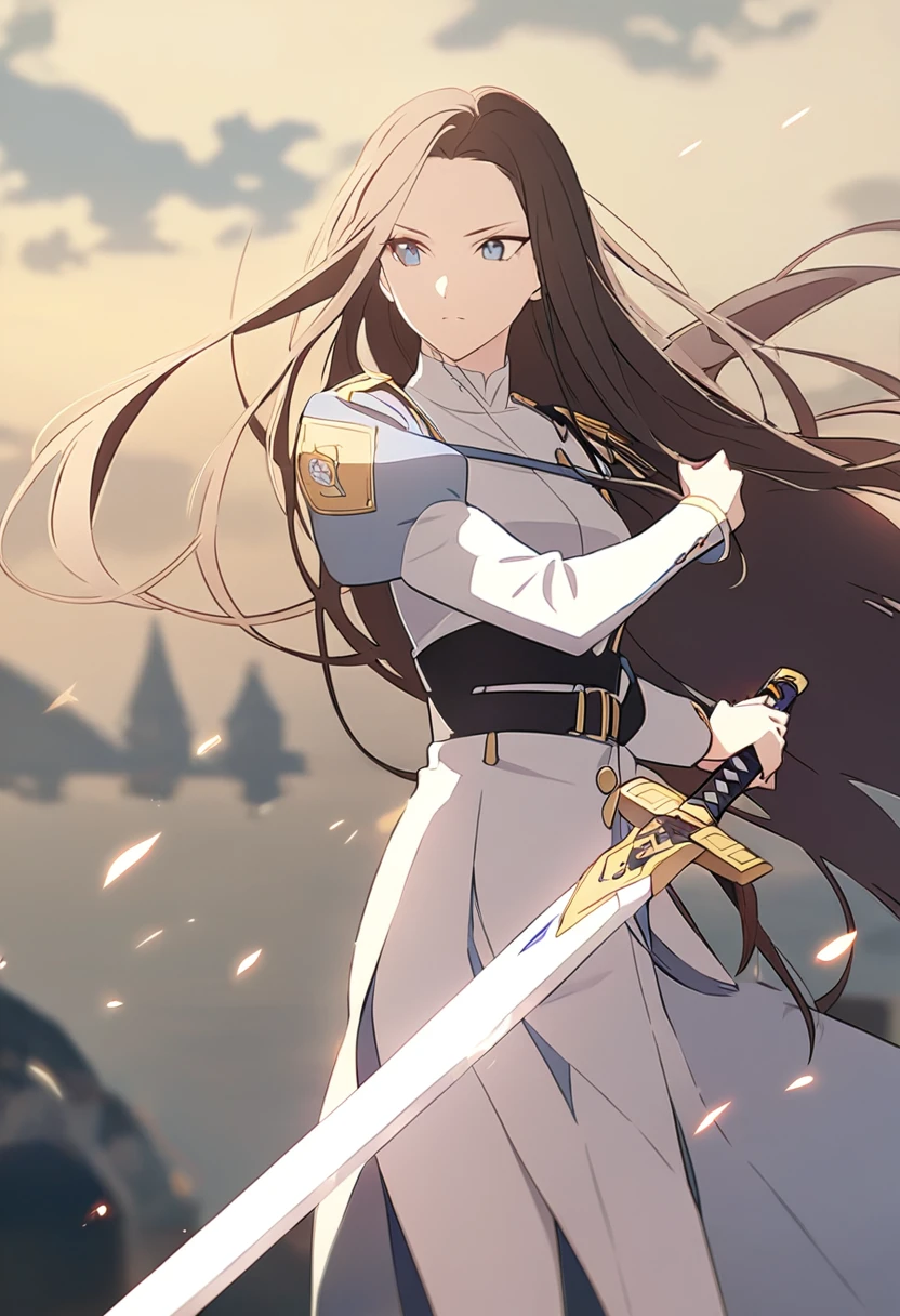 Woman holding a sword Long hair Slim Uniform Two-handed sword