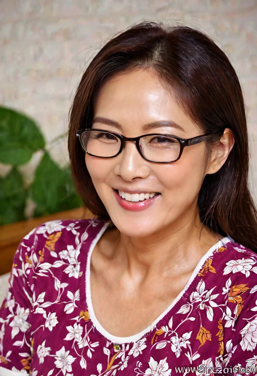 korean woman, very beautiful 60 years old, very tasty, with glasses, with beautiful smile, 