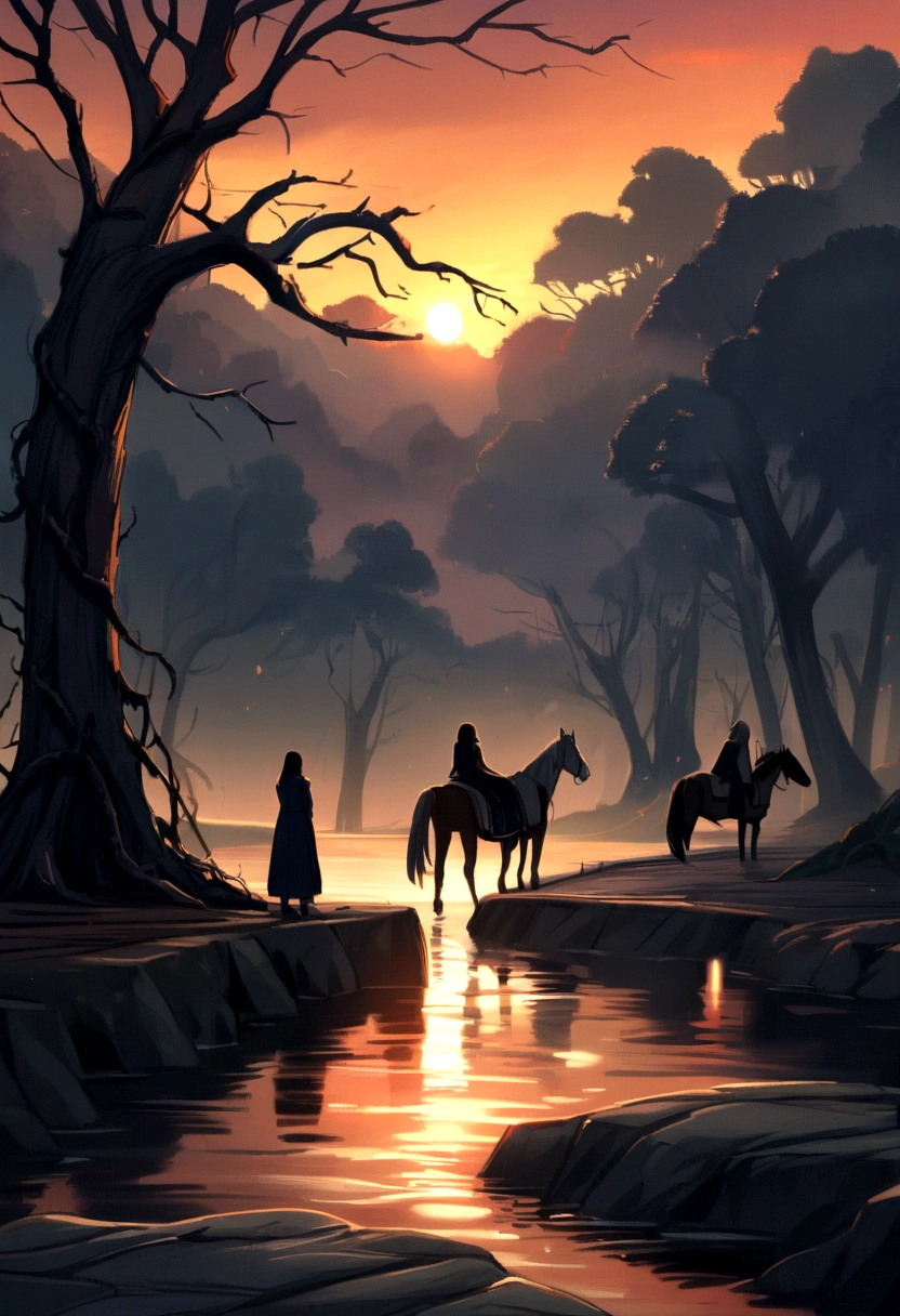 Withered vines, old trees, dark crows, small bridges and flowing water, people on the ancient road, westerly wind and thin horses, the sun sets, heartbroken people are at the end of the world
