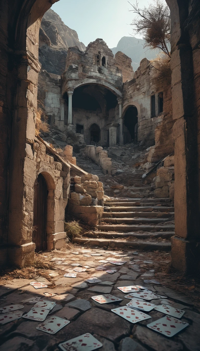 Abandoned old spooky courtyard，Old cards，Located in the barren mountains，There is a grave next to the cinema.，Full of eerie atmosphere