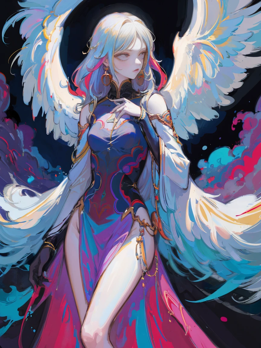 Разработано nty, woman, (angelic), Multi-colored clothes, complex parts, color background, abstract