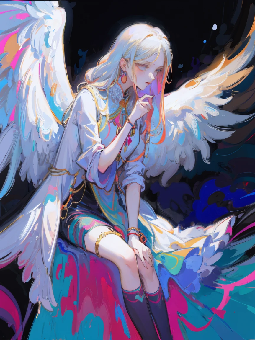 Разработано nty, woman, (angelic), Multi-colored clothes, complex parts, color background, abstract