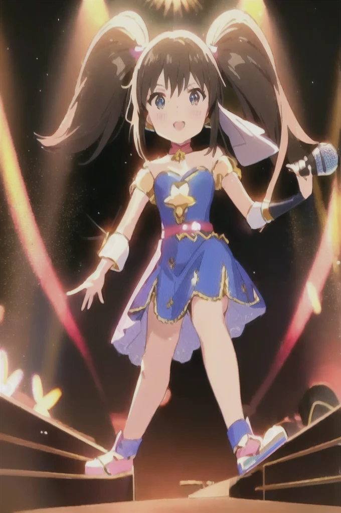 Anime girl in a blue dress holding a microphone, Anime cute art style, Official Artwork, Ink art anime loli, Ayaka Genshin Impact, Holographic Live Broadcast, The Idolmaster, Shining Magical Girl, Cute girl anime visual, , return, high detailed Official Artwork, Ayaka Game Genshin Impact
