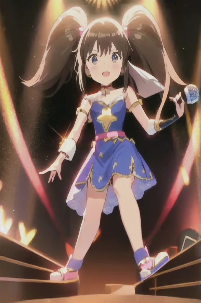 Anime girl in a blue dress holding a microphone, Anime cute art style, Official Artwork, Ink art anime , Ayaka Genshin Impact, Holographic Live Broadcast, The Idolmaster, Shining Magical Girl, Cute girl anime visual, , return, high detailed Official Artwork, Ayaka Game Genshin Impact