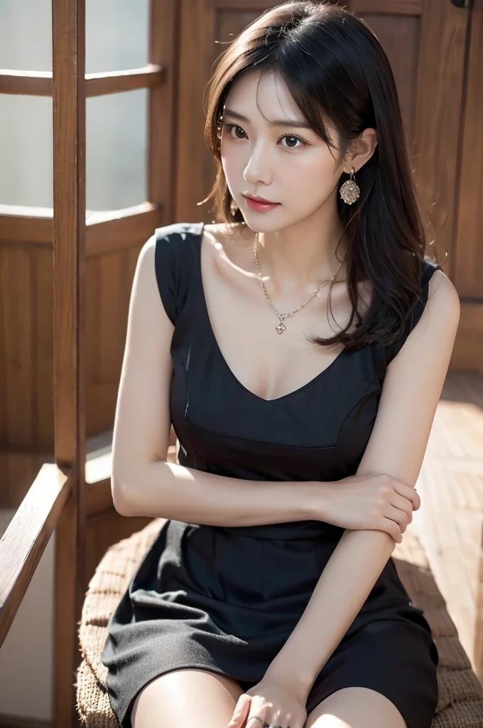 necklace, ring, watch, Earrings, (funeral:1.3), skirt, Black Dress, whole body, slender, 40 year old Japanese, woman, Beautiful face, Highest quality, Ultra-high resolution, (realism: 1.4), Depth of written boundary, Beautiful Face, (Purelos Face_v1: 0.8), Two people, Natural Makeup,
