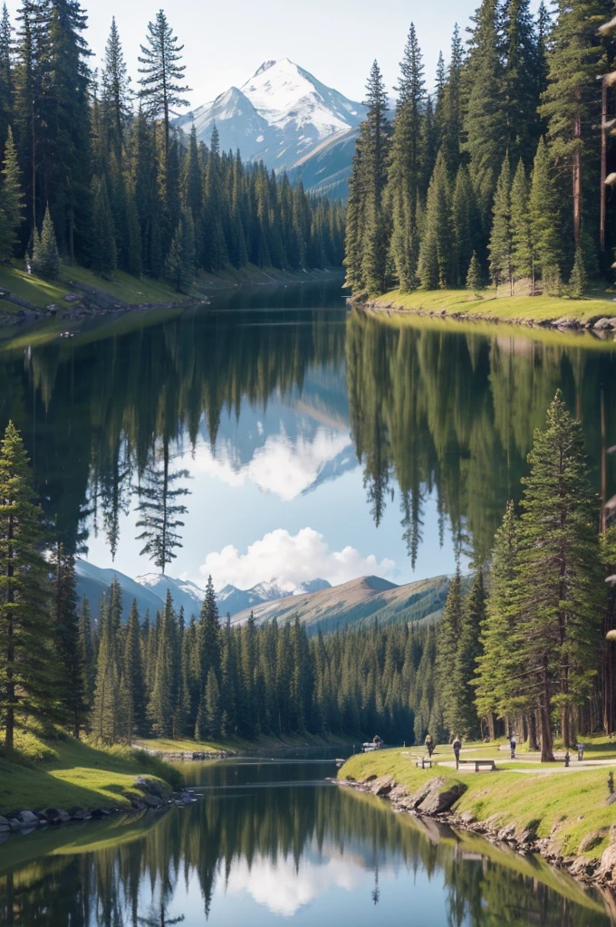 Create a picture of Alaska,com neve, Pond,trees