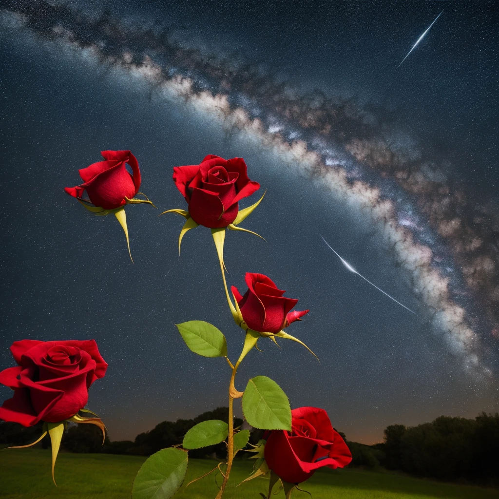 Red Withered Rose with Shooting Star Night Background