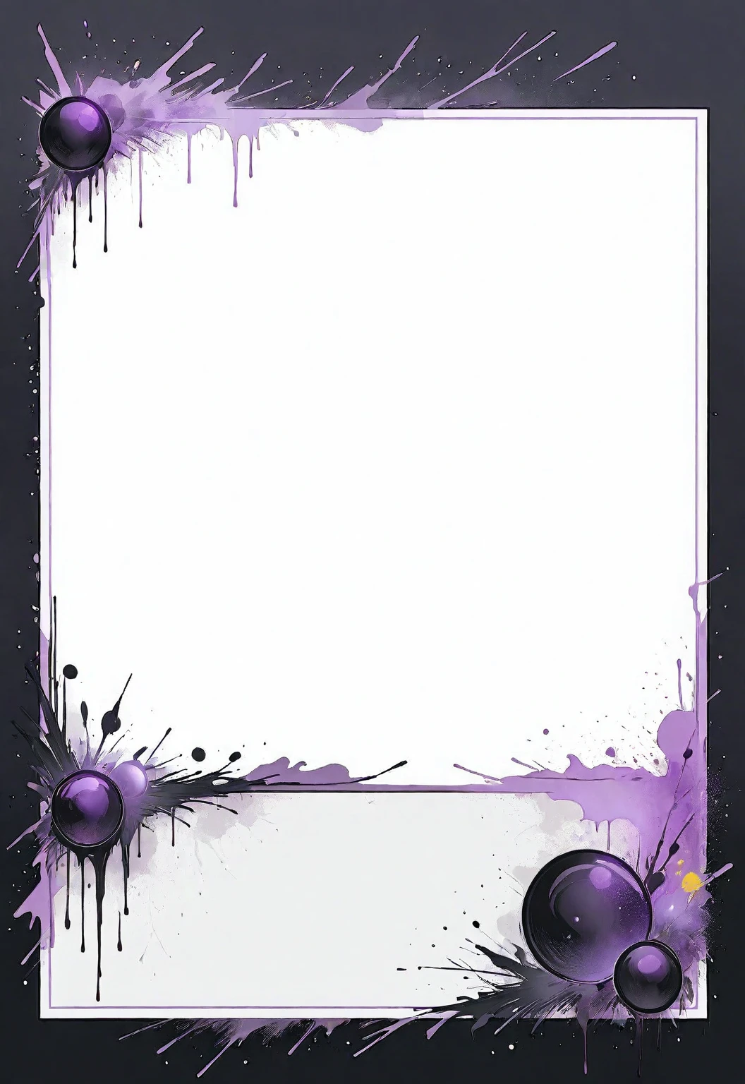A card border UI,Modern urban minimalist style,Suspense style,Profile Style。Leave a square blank space in the middle,Parchment backing,There are blood stains on it。Black and White、yellowish、Lilac main color。