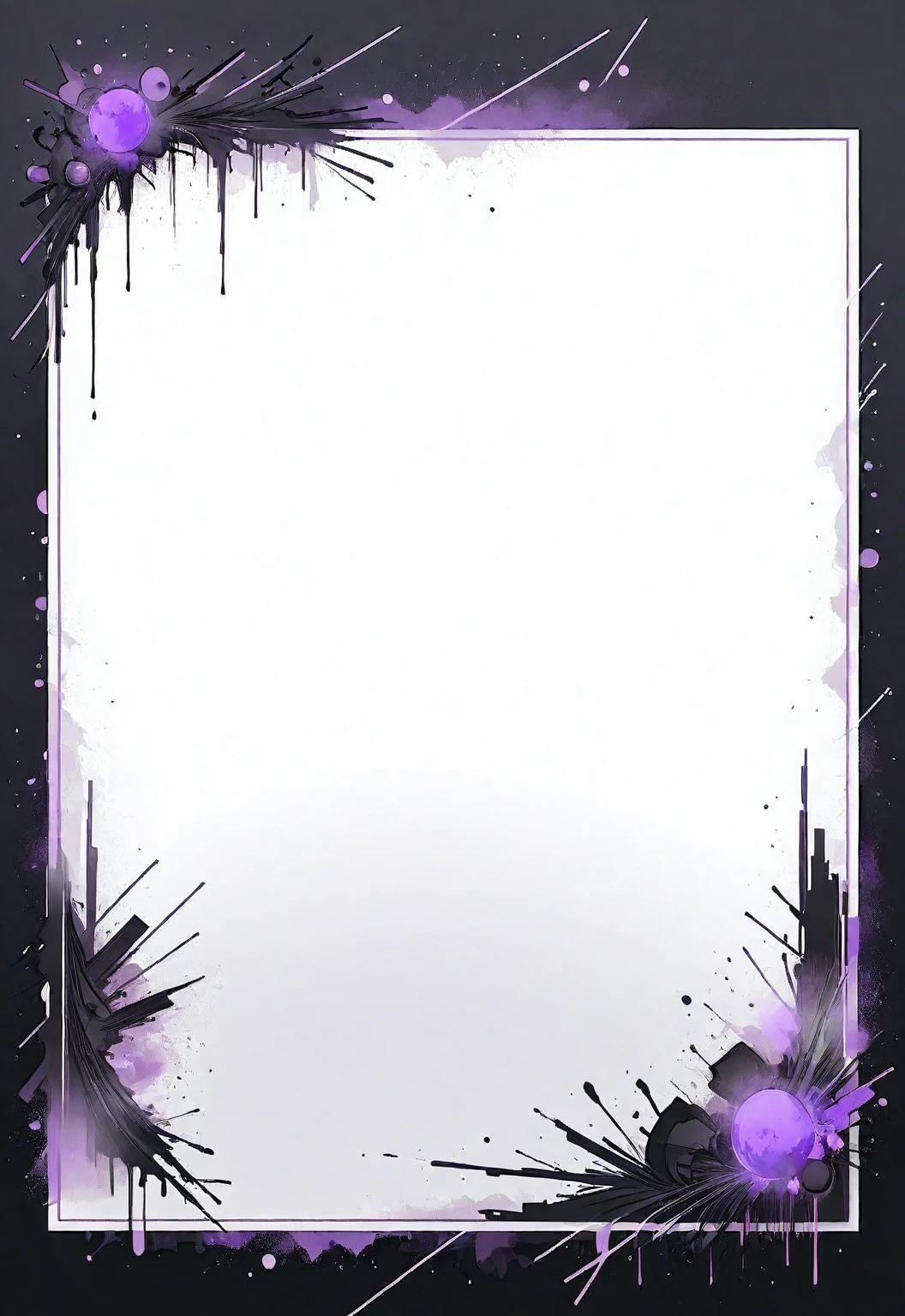 A card border UI，Modern urban minimalist style，Suspense style，Profile Style。Leave a square blank space in the middle，Parchment backing，There are blood stains on it。Black and White、yellowish、Lilac main color。