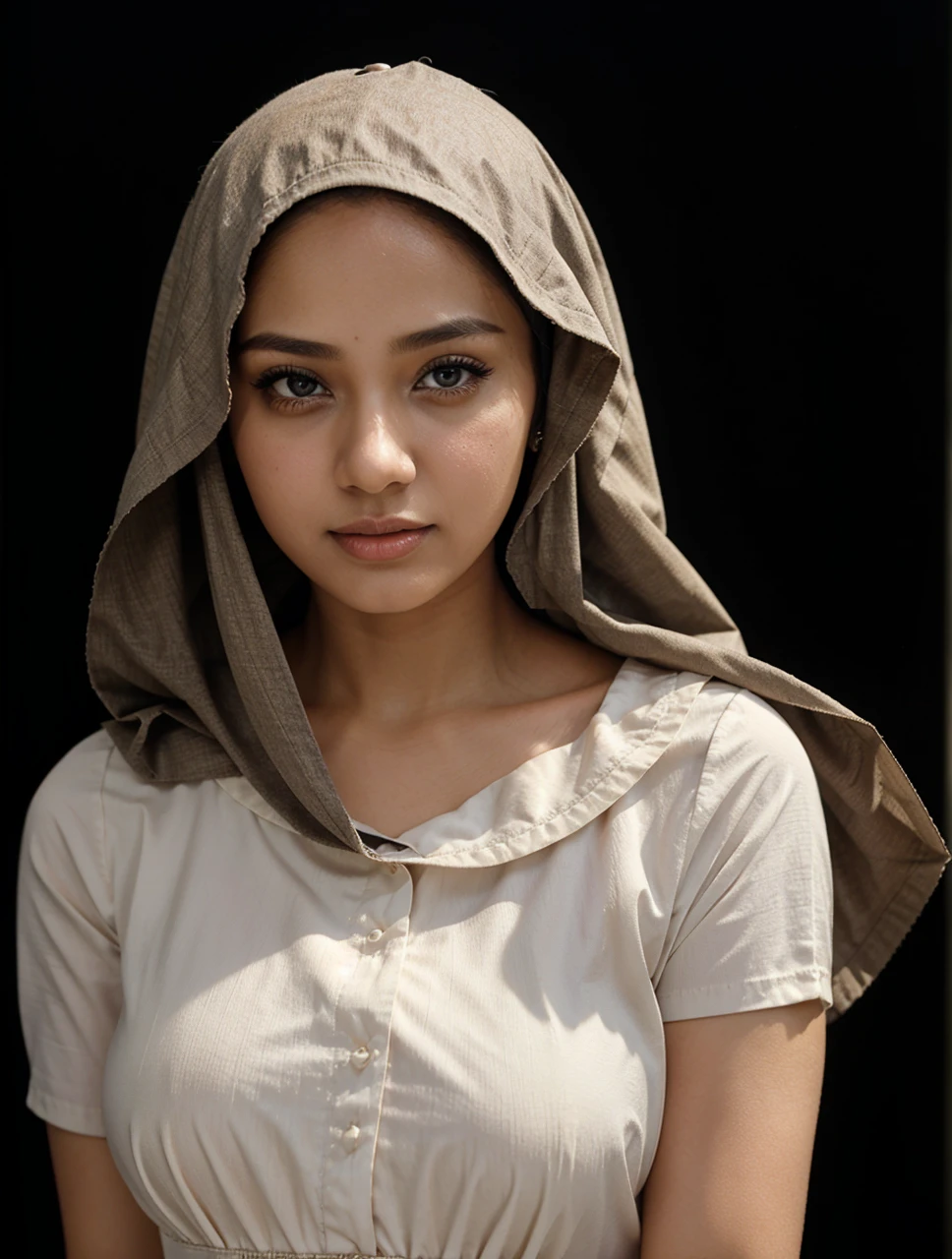Beautifull lady age 25, wearing hijab and dress, in the office checking file standing