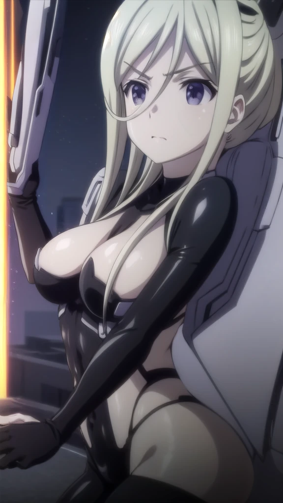 ellenmiramathers, ellen mira mathers formal, long hair, blonde hair, (purple eyes:1.1), jewelry,best quality,ultra detailed,solo,score_9, score_8_up, score_7_up, score_6_up, score_5_up, score_4_up, source_anime, 1girl,bodysuit,big breasts, full body, heavenly ass, heavenly breasts, big ass, no shoes, wearing heels, upset, cute, face, long legs, tight bodysuit, tight sleeves, black bodysuit, half-closed eyes, best quality, high resolution, unity 8k wallpaper,(beautiful detailed eyes:1.6), extremely detailed face, perfect lighting, extremely detailed CG, (perfect hands, perfect anatomy), simple background