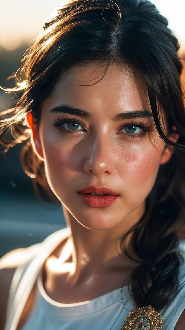 (((ultra realistic))) Photo, boss'artwork, Superior quality, (pale skin), (Visage et yeux ultra detaileds:1.2), sparkling eyes, 1 girl, red bra , dark atmosphere, dark background, (eye makeup, mask) , ((dark wavy hair)) , ((Elegant hairstyle)) , (natural tits), (a slight smile), ((posing)), Sesión de Photos, studio (Contour lighting), (The play of lights and'shadows), depth of field, bokeh, (Special attention to leather details.: 1.2), detailed leather texture, skin pores, ((Dark and ambient gloomy frame.. color palette - black, gray, Cinderella Man, red tones)), ((film grain, VHS effect)), ((good heavens)) , ((high waist portrait, close to the camera)) , ultra detailed,