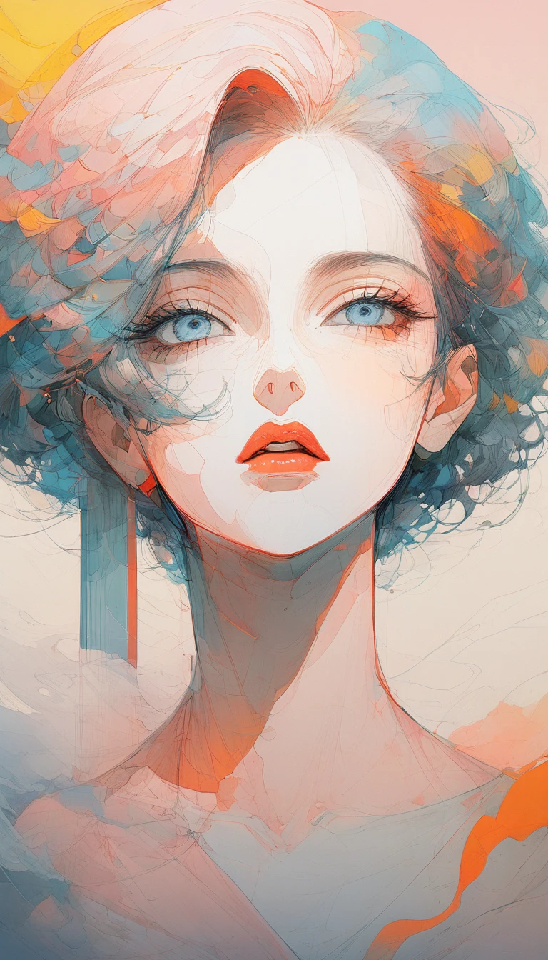 From a collage that mixes retro elements、Create dramatic contemporary digital art portraits。, Surrealism, And vintage aesthetics, Focus on intricate details、It depicts a beautiful woman's full body in a relaxed pose with a dramatic, neutral expression, Detailed Hand