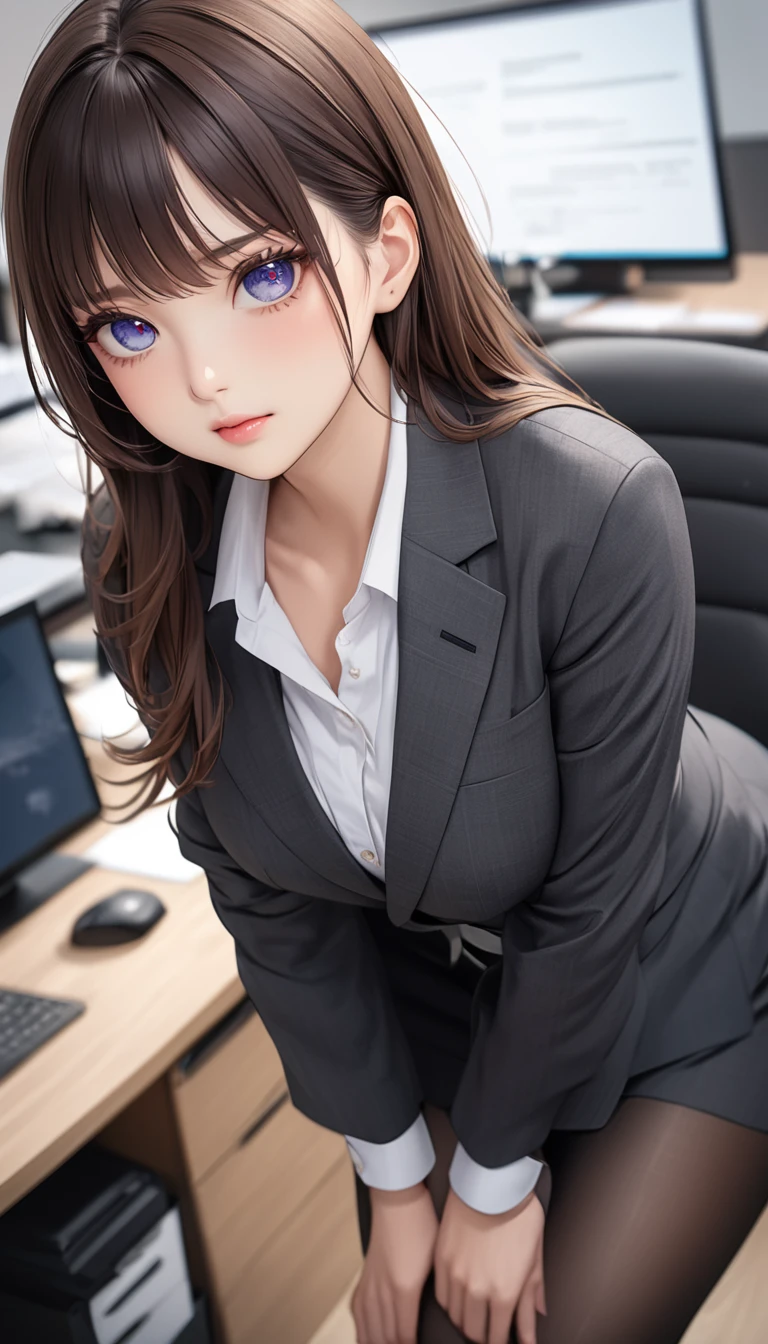 (((masterpiece))),(((High resolution)))、(((8K)))、(((perfect face)))、(((beauty of japan)))、30 years old、(((beautiful face))), (((office))), (((shirt))), ((tights)), embarrassed look, look at the camera, top quality eyes, detailed texture, look at the camera, all body, big , Married woman, cool women, (((high resolution eyes)))