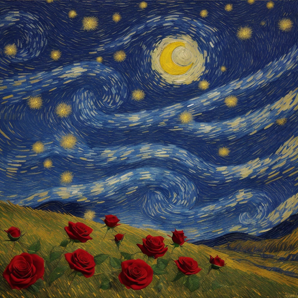Red Withered Rose Falling with Shooting Star Background Realistic Starry Night