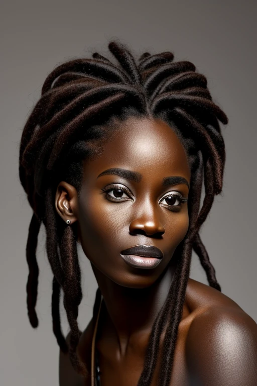 1 African woman, 30 years old, pretty face, dreadlocks, hyperrealistic, ultra detailed face and body, realistic representation