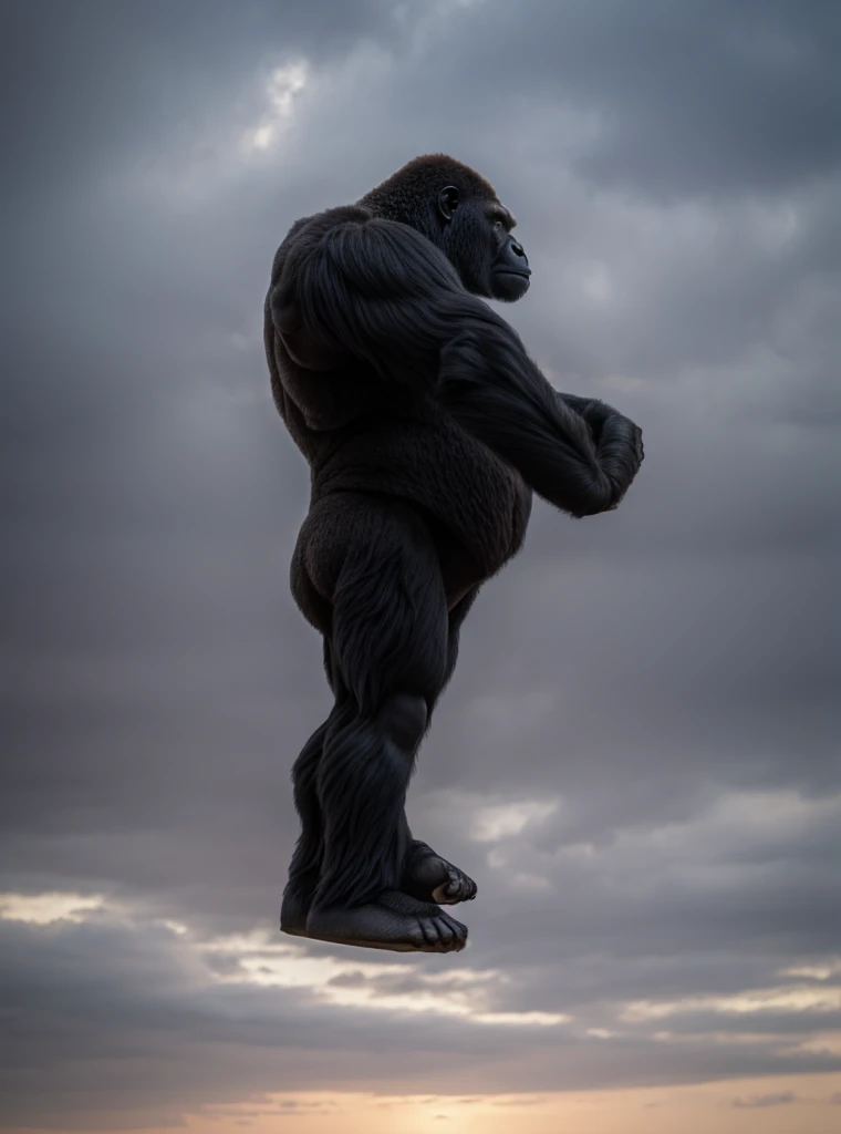 arafed gorilla standing on its hind legs with a white background, gorilla, distant full body view, bigfoot, big foot, full body wide shot, whole body highly detailed, like gorilla, sasquatch,muscular, strong body, full body profile, 1/2 view realistic, full body shot hyperdetailed, highly detailed full body, ( sasquatch, full body close-up shot