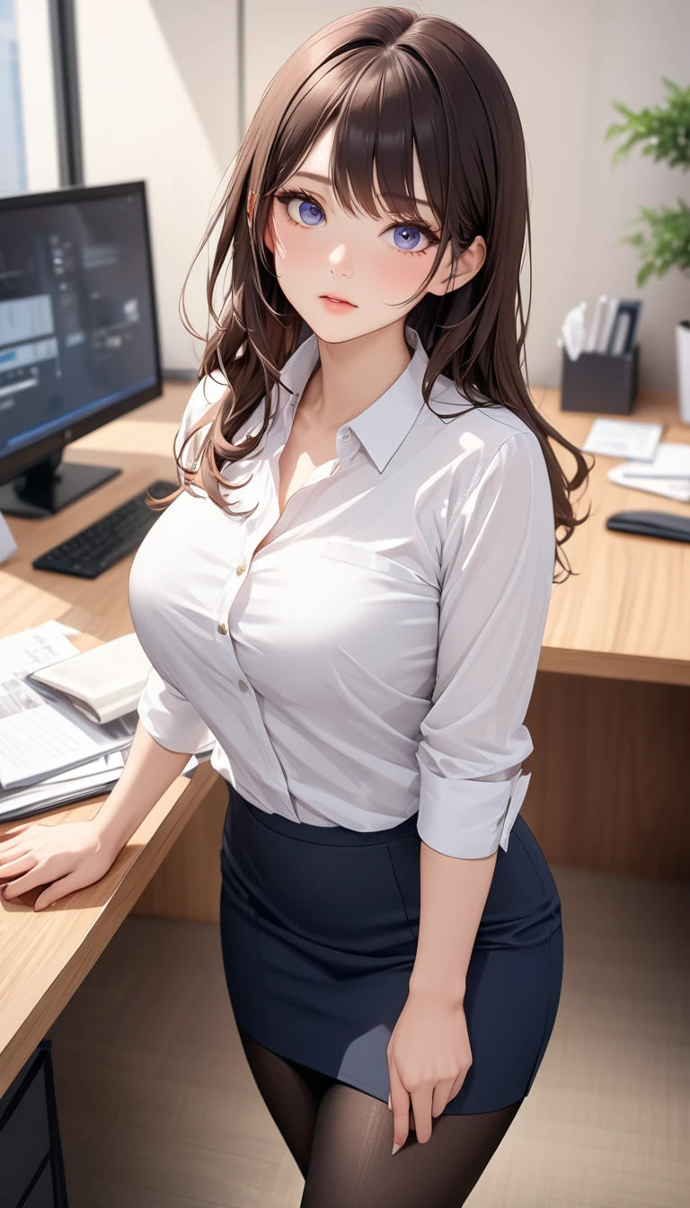 (((masterpiece))),(((High resolution)))、(((8K)))、(((perfect face)))、(((beauty of japan)))、30 years old、(((beautiful face))), (((office))), (((shirt))), ((tights)), embarrassed look, look at the camera, top quality eyes, detailed texture, look at the camera, all body, big , Married woman, cool women, (((high resolution eyes)))
