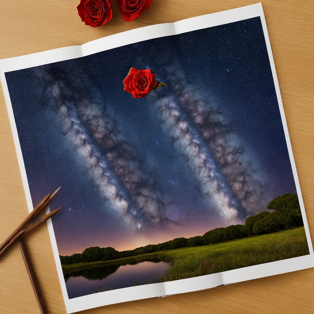 Red Withered Rose with Shooting Stars Night Background with Realistic Stars